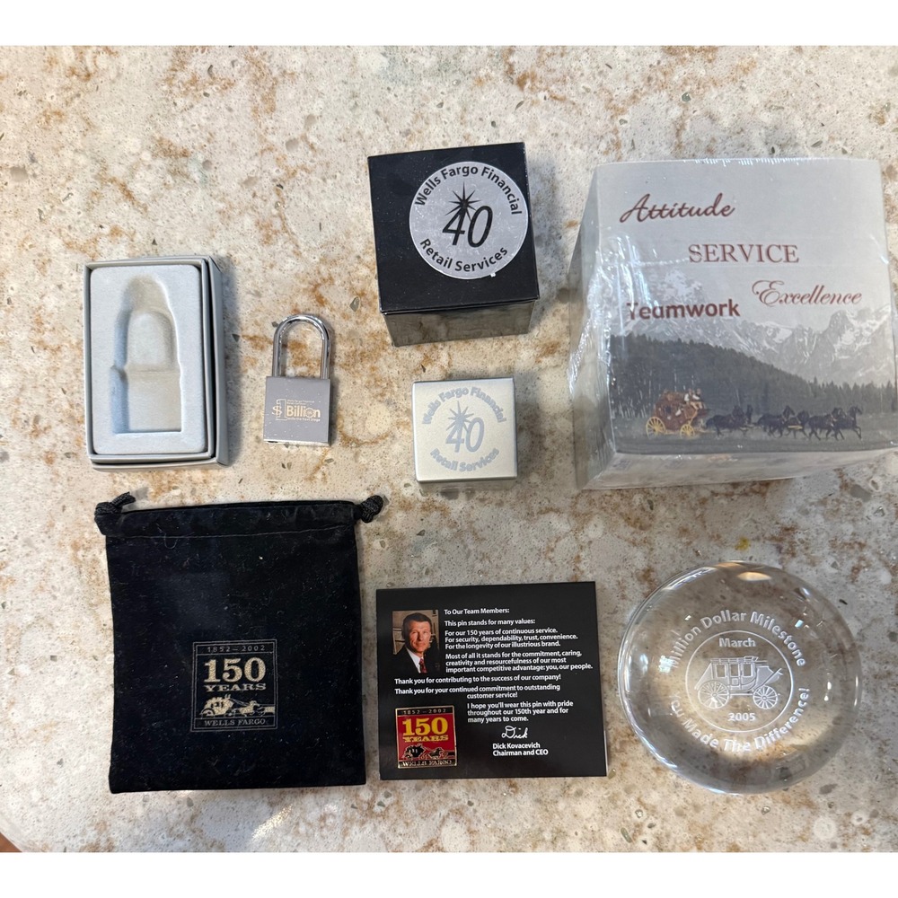 Wells Fargo Employee Recognition Awards Set 150th Anniversary Pin Paperweight